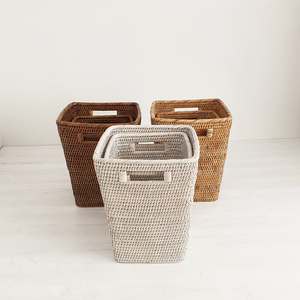 Yüksek kaliteli çöp sepeti kağıt kutusu kapaklı ve insert Liner OEM Rattan depolama sepeti dokuma çeşitli boyut Vietnam