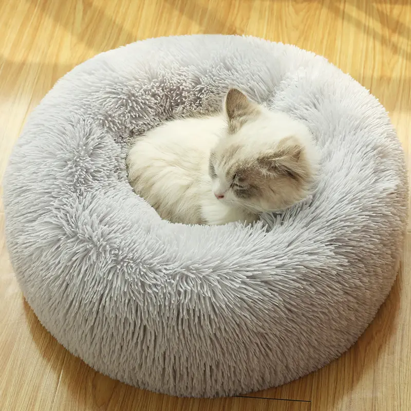 Lit en mousse pour animaux domestiques, grand format, duveteux et confortable, rond, en forme de donuts, pour chiens et chats, chambre