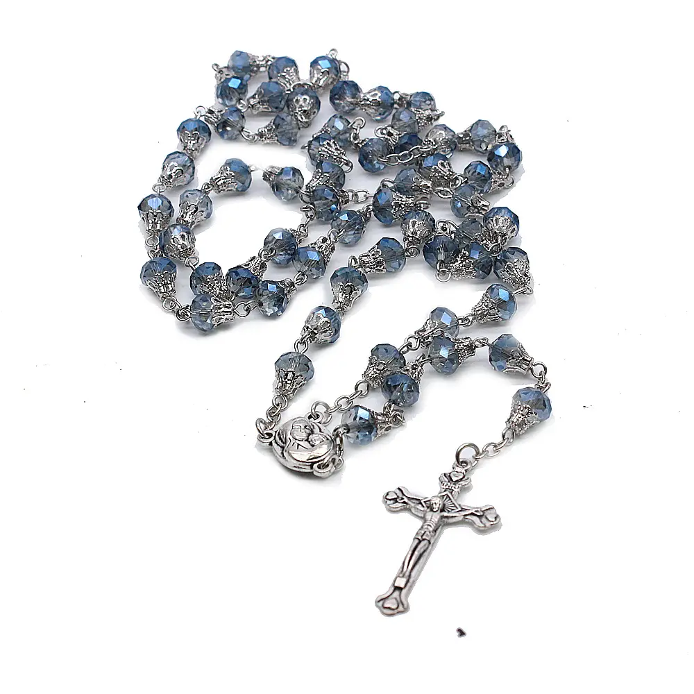 2023 XIMAI catholique métal vierge marie pièce maîtresse Crucifix croix verre cristal perles prière chapelet collier