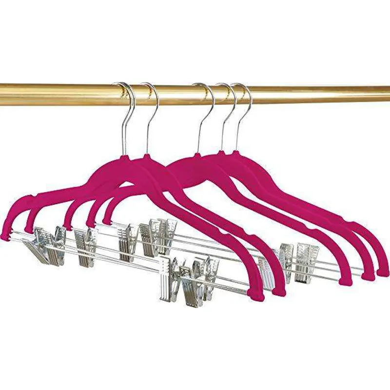 LEEKING Custom LOGO ultra-thin jacket non-marking velvet hanger multifunctional flocking trouser rack with clip
