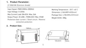 LTECH 3-Channel Constant Voltage Power Repeater LED Power Amplifier <strong>controller</strong> 8A 576W - Product Image 3