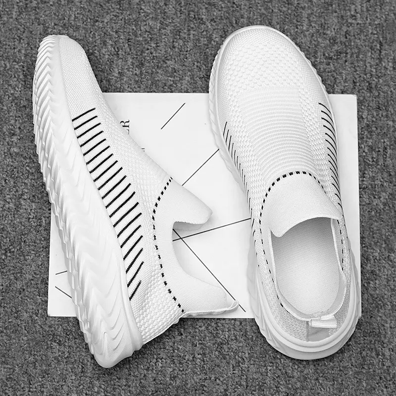 Zapatillas deportivas cómodas para hombre, zapatos informales de alta calidad, calcetín de punto, sin logotipo, color blanco