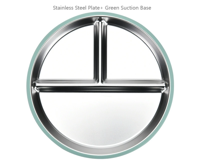 Plaque ronde divisée en acier inoxydable avec base d'aspiration verte