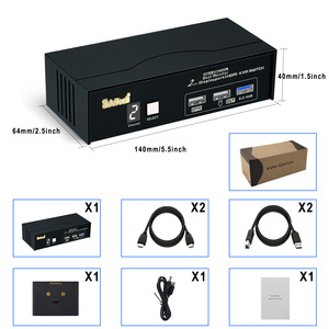 JideTech 2计算机2监视器USB3.0 (HDMI + DP) KVM交换机4K @ 60Hz，带数字显示的2端口双监视器KVM，电缆