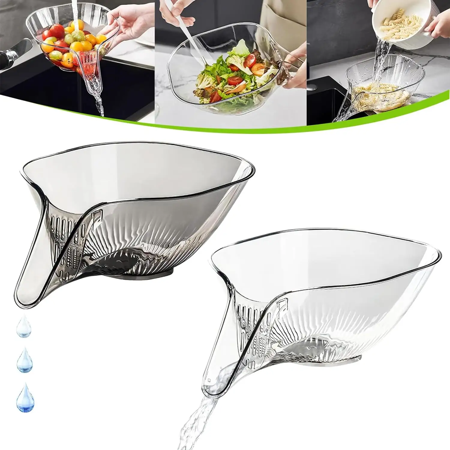 2024 New Drainage Basket Funnel Kitchen Sink Drain Strainer Rack Drainer Food Basket with Spout for Vegetables Fruits Pasta