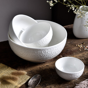 Wholesale High Quality Ceramic Tableware With Delicate Pattern Porcelain Milky White Large Capacity Noodle Bowl Custom LOGO - Product Image 2