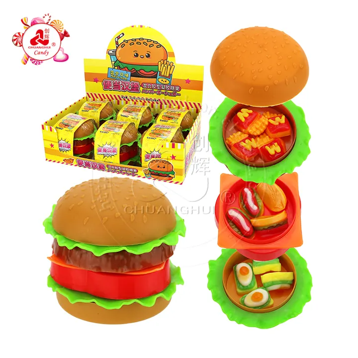 ハンバーガーランチボックスグミキャンディーおもちゃのファーストフードハンバーガー型ソフトキャンディー