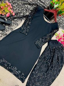 Ağır Plazo kurti set 3 adet kurta plazo set uzun kurtis hindistan'da kadınlar için etnik hint geleneksel giyim bayan ve kızlar için - Product Image 6