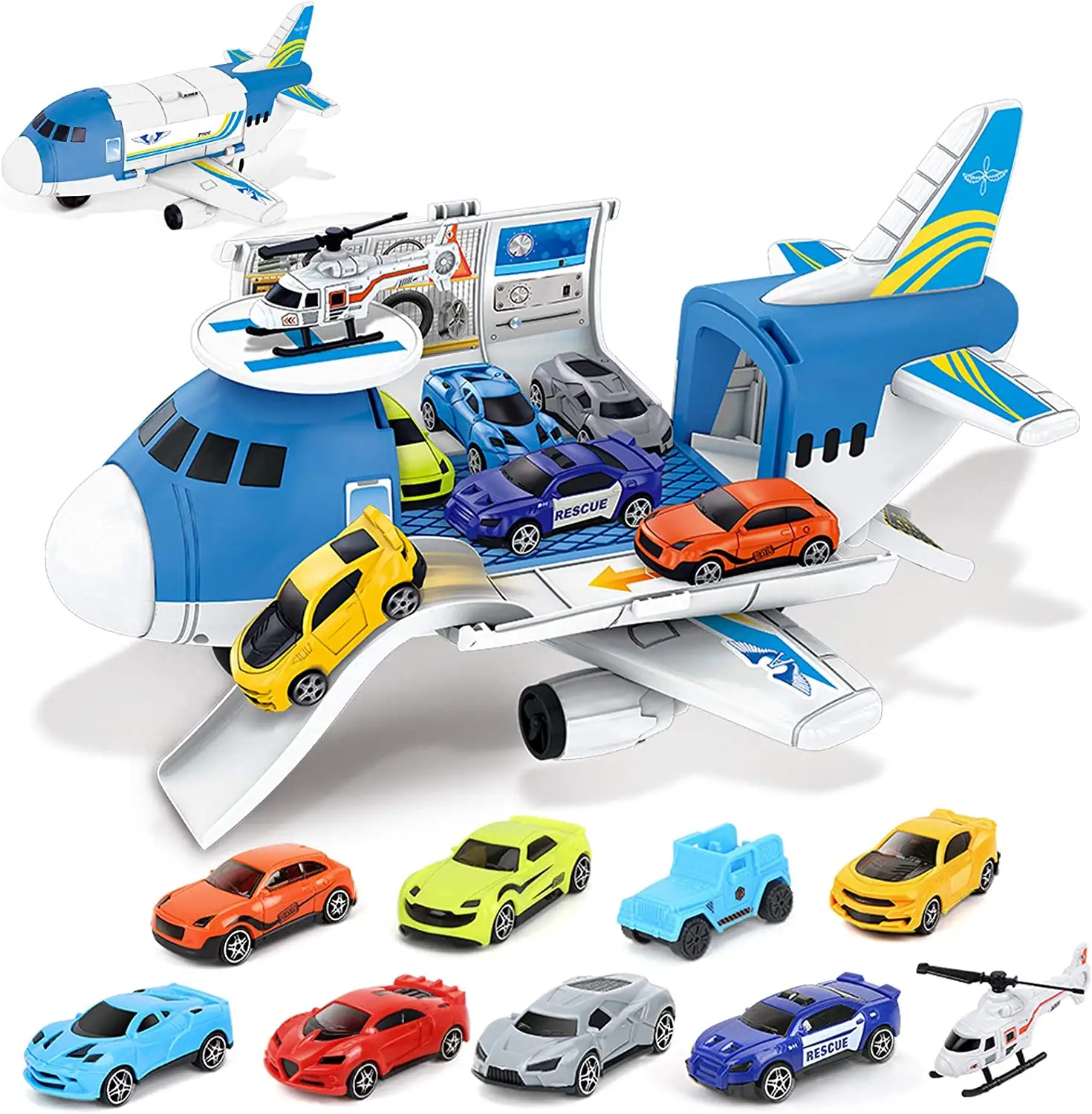 Giocattoli per aeroplani-Set di giocattoli per elicotteri giocattolo per aerei pista per auto aereo da carico per bambini