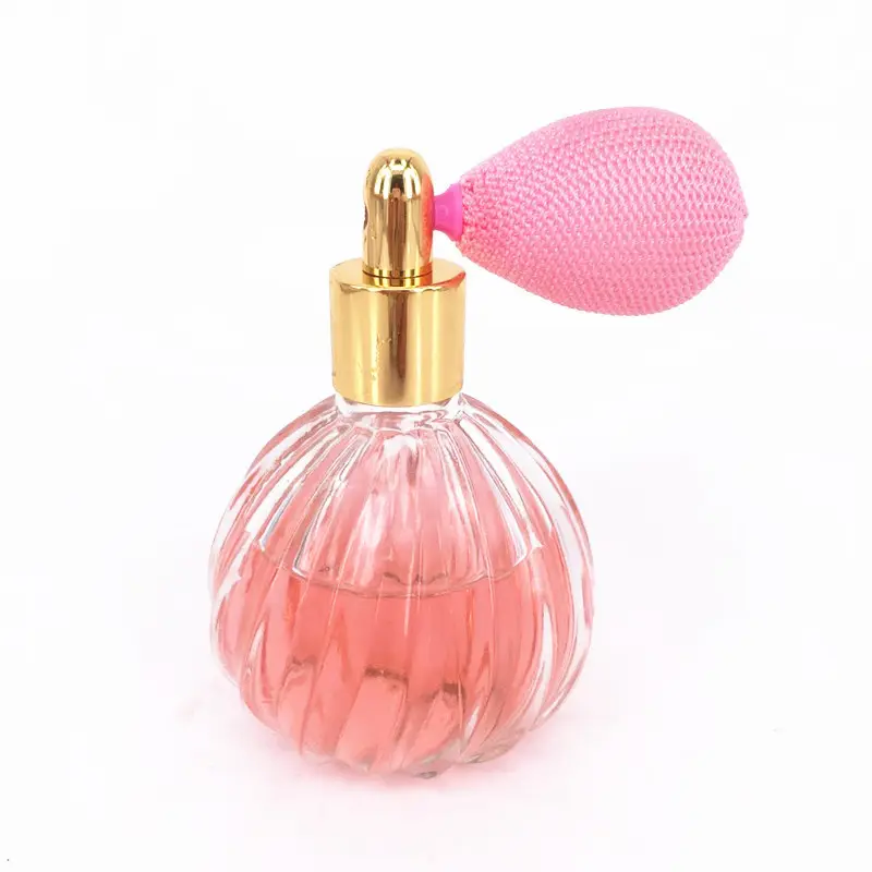 Botella de Perfume de cristal con atomizador, mecanismo colorido de lujo, redondo, vacío, 50ml