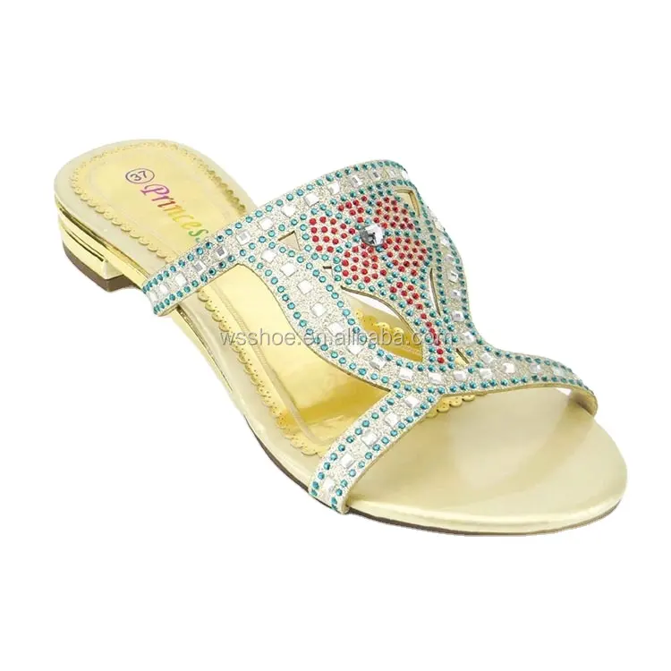 Slittamento- su ornamento di strass piatto casuale delle donne sandali grossisti italiani scarpa signora sandalo pantofola