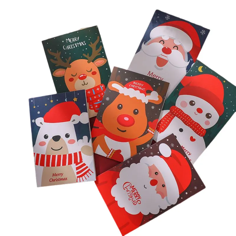 Doblar Año Nuevo Navidad Kraft Tarjetas de papel Lindo Papá Noel Favores de Navidad Suministros Tarjeta de felicitación de regalo