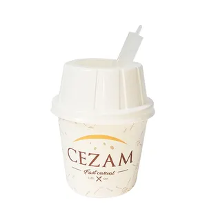 Wholesale Wheat Whirlwind Style Ice Cream Paper Cup with Spoon Lid Disposable Kraft Paper cream cup with logo