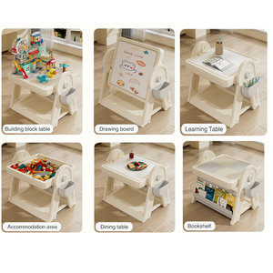 6 in 1 çocuk aktivite masa sandalye seti bebek çalışma masaları katlanır raflardan çizim kurulu yürümeye başlayan yapı taşları masa - Product Image 2
