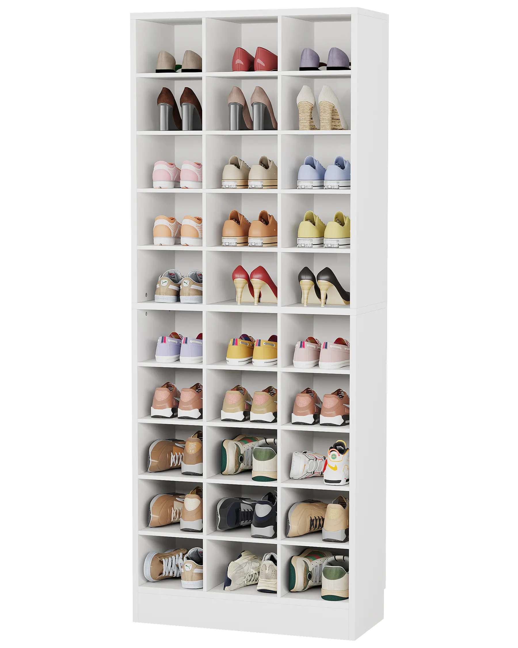 Gabinete de almacenamiento de zapatos de ahorro de espacio alto de varios niveles de madera blanca Tribesigns con tablero extraíble para zapatos de diferentes alturas