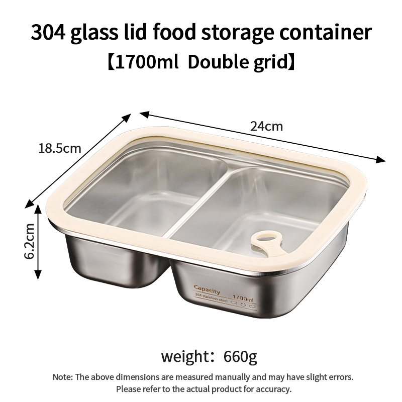 Boîte de conservation alimentaire XZ-304 avec couvercle en verre (1700 ml, 2 compartiments)