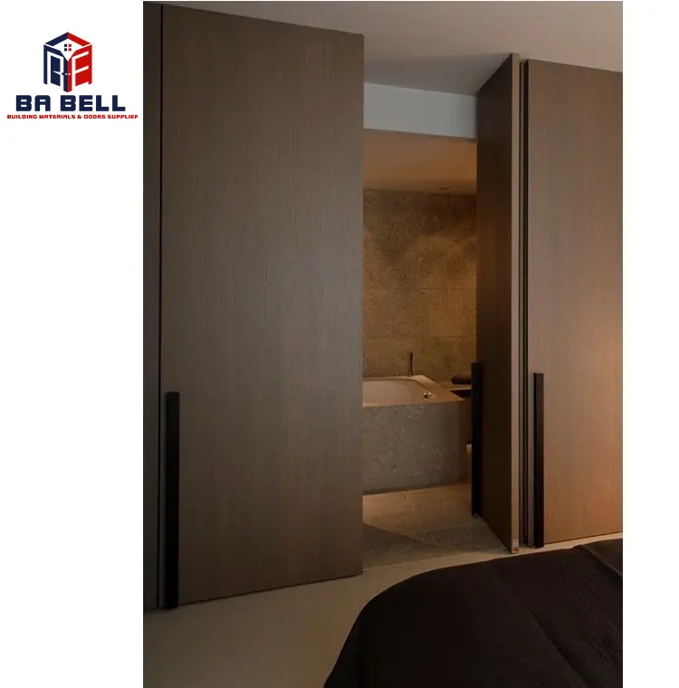 High-end walnut smooth surface Invisible wooden flush mounted secret room doors concealed hinged hidden frameless door