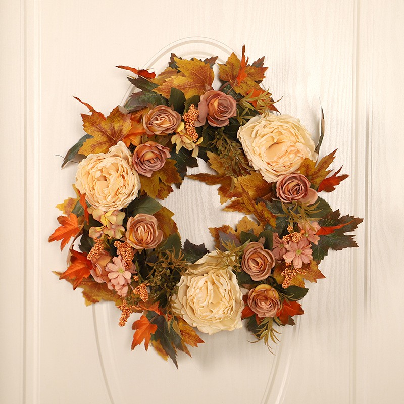 Burnt-edge autumn peony maple leaf wreath