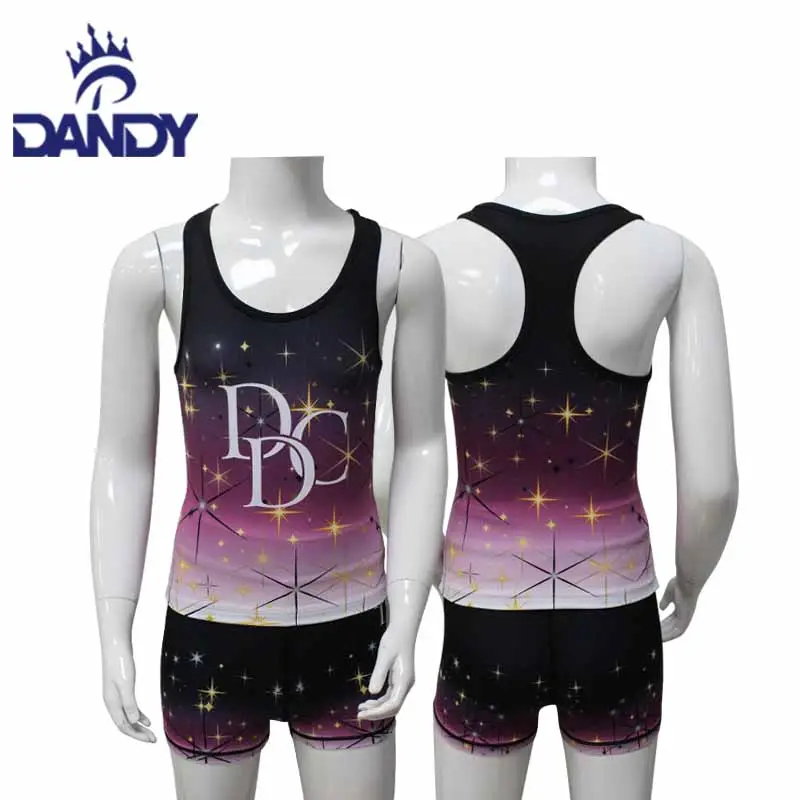 Dandy custom sublimation dance team cheer training clothes tank top shorts children wear dance