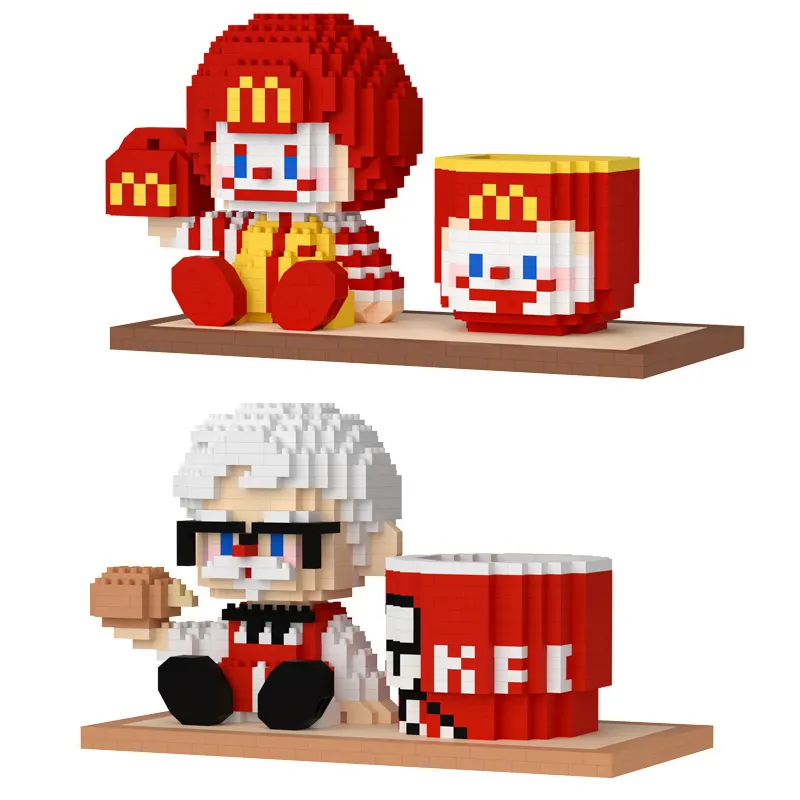 Kawaii 3D-Modell Stiftbehälter Diamant Bausteine Montage McDonald Mini-Ziegelfigurspielzeug für Weihnachtsgeschenk