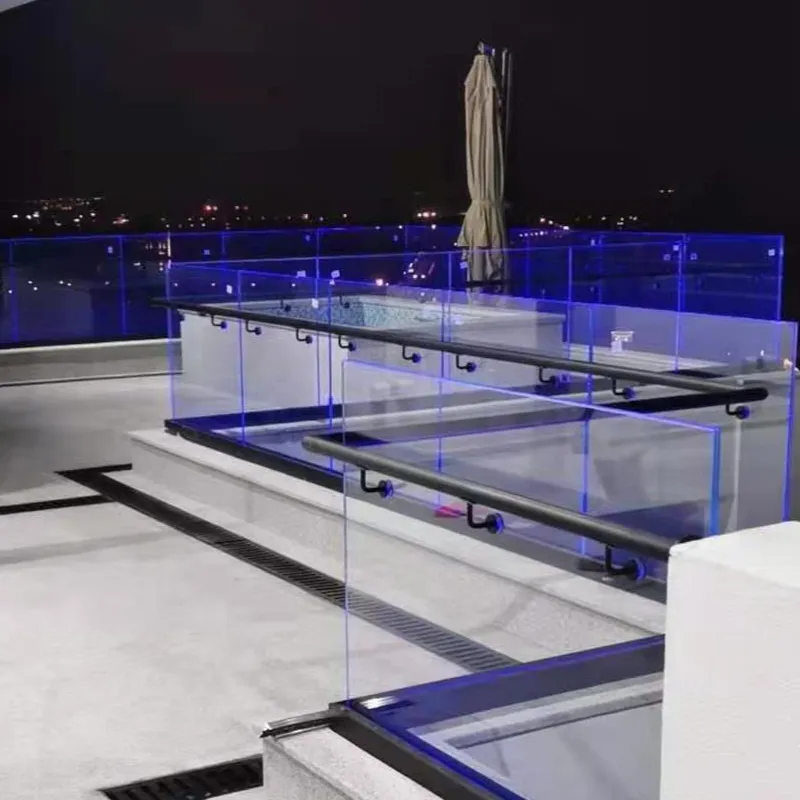Led Lighted Frameless Aluminium U Channel Glass Balcony Railing Design