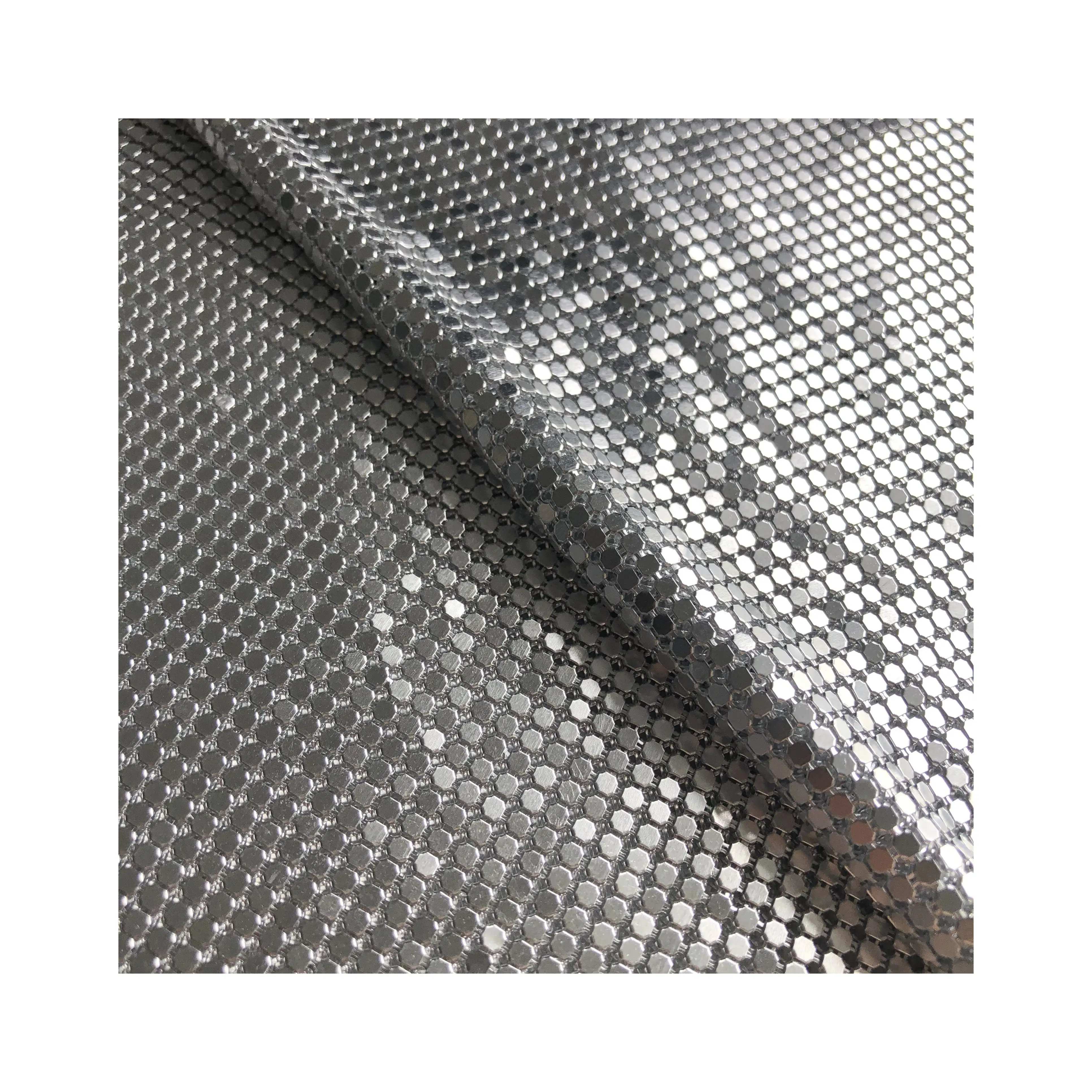 Tessuto a rete con paillettes in alluminio argento per canotta e vestito caldo per le donne
