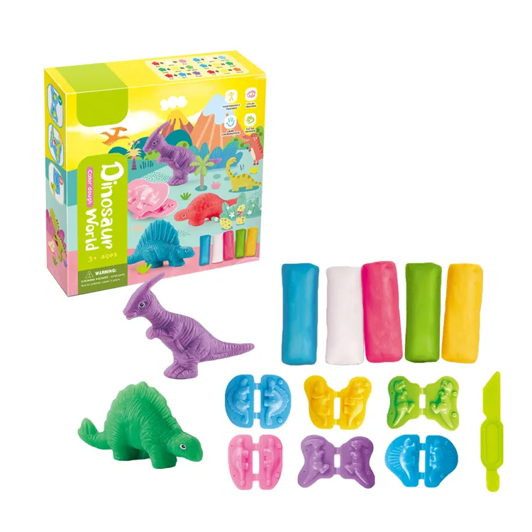 Heiße Verkäufe Stem Spielzeug Farbe Ton Knetmasse Spielzeug Dinosaurier Welt DIY Ton Dinosaurier Modell Plastilin Modellierung Ton