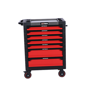 红色7抽屉车库不锈钢车间滚轮工具手推车抽屉工具柜 - Product Image 2