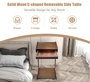 Solid Wood C Shaped Side <strong>Table</strong> Small Space TV Tray <strong>Table</strong> Wooden <strong>End</strong> Side <strong>Table</strong> <strong>with</strong> <strong>Drawers</strong> - Product Image 3