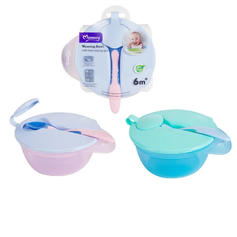 Set da mangiare per bambini ciotola all'ingrosso in PP con cucchiaio sensibile al calore Food Grade BPA Free LFGB Bowl Set per bambini cucchiaio per bambini e ciotola di aspirazione