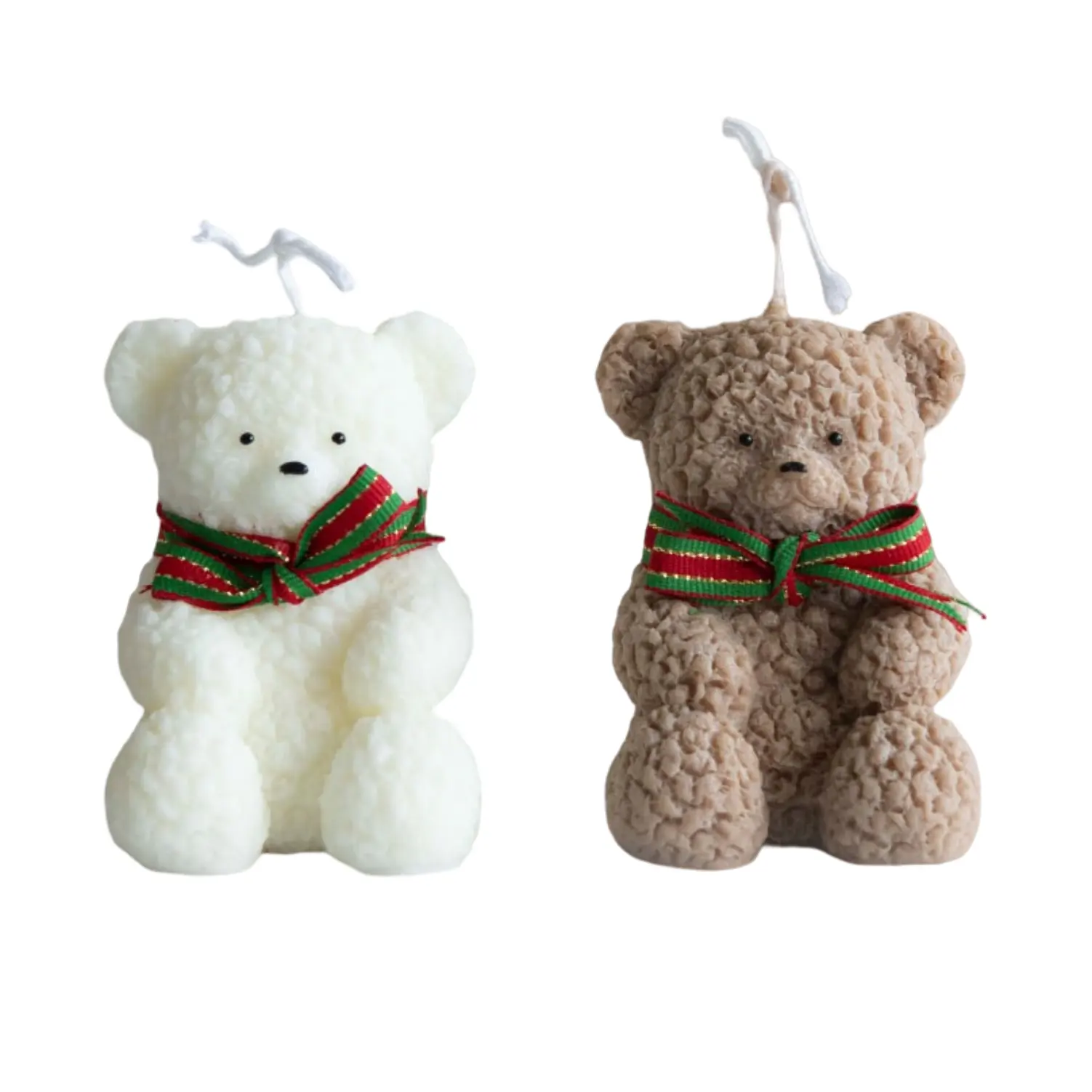 Luxury Handmade White Brown Scented Ribbon Bear Shaped Candles Christmas Birthday Gifts