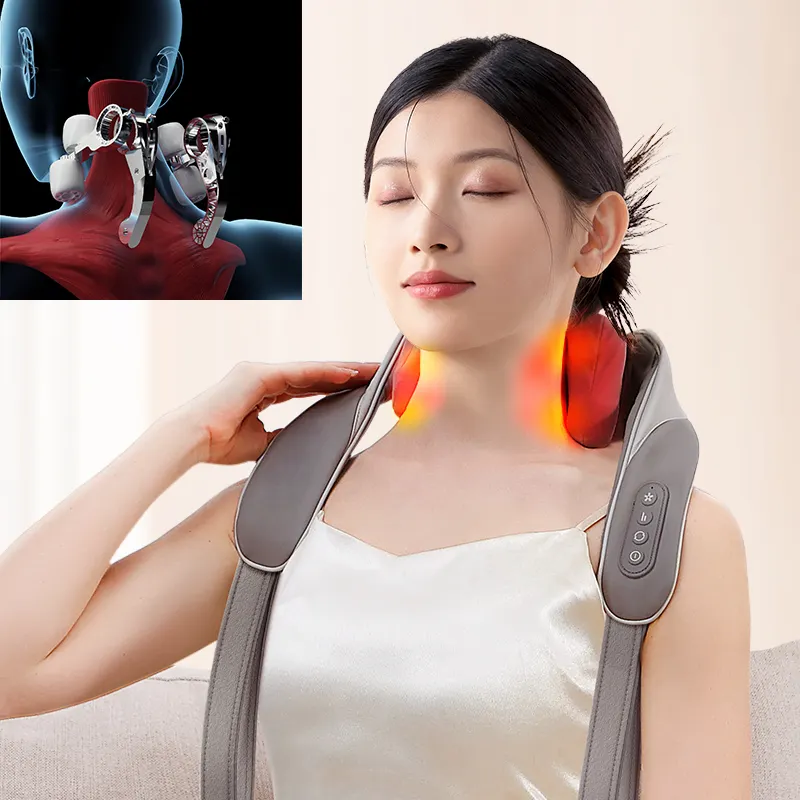 2024 aliviar el dolor de cuello eléctrico vibrador rodillo amasado masaje Shiatsu cuello y espalda masajeador