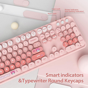紫かわいい人間工学に基づいたキーボードとマウスワイヤレスレトロタイプライターキーボード2.4GHzフルサイズキーボードWindows PC用 - Product Image 2