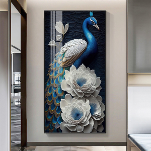 Luxurious Peacock Art House Decor Canvas Modern Prints Wall Art Canvas Lord <strong>Krishna</strong> Crystal Porcelain Painting LED Light