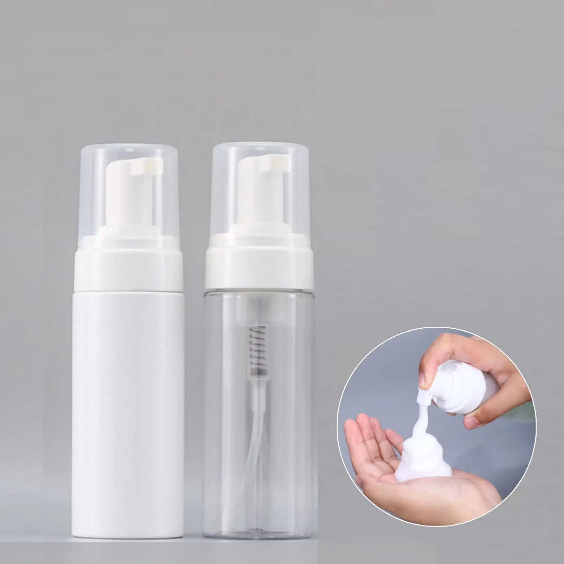 Garrafa de espuma para mousse de embalagens cosméticas, garrafa de espuma transparente para animais de estimação, garrafa de limpeza de espuma 150ml branco transparente