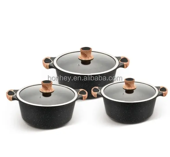 Casseroles/marmite à soupe en aluminium moulé sous pression avec revêtement en granit, accessoires de cuisine, insérer des oreilles en bakélite