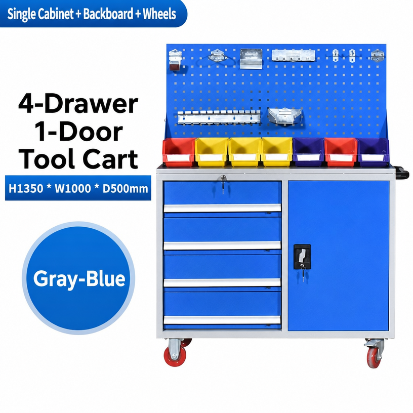 Tool trolley with four drawers and one door