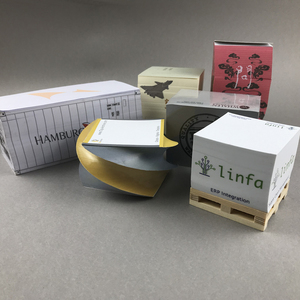 Mini bloque de palé de madera pequeño ecológico contenedor de envío personalizado con soporte para almohadillas de notas adhesivas papel 3D Bloc de notas cubo bloques de recarga