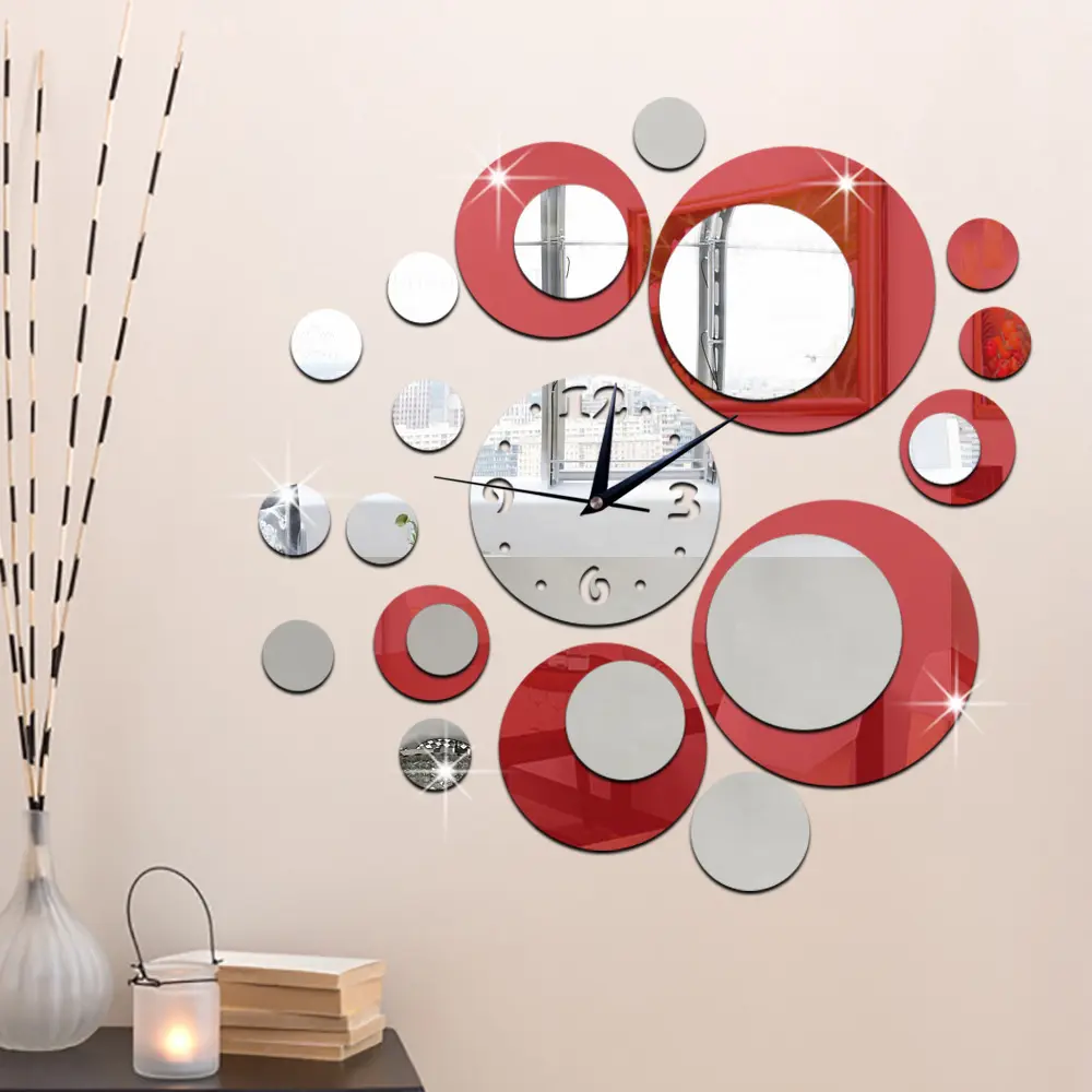 Círculo cor correspondência DIY combinação espelho relógio de parede sala decoração parede relógio relógio silencioso