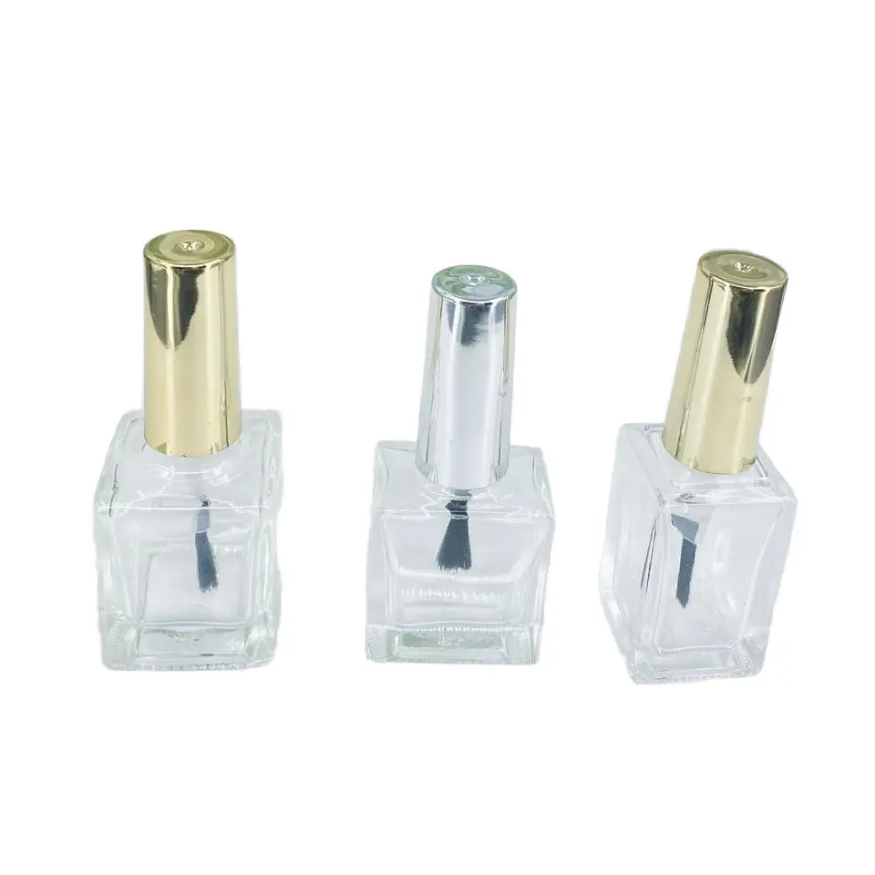 Botella de vidrio de esmalte de uñas de Gel UV Rectangular cuadrado transparente de lujo 15ml 30ml 50ml con cubierta de cepillo diseño vacío