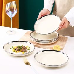 Assiette lumineuse 8 pouces à bord doré blanc crème