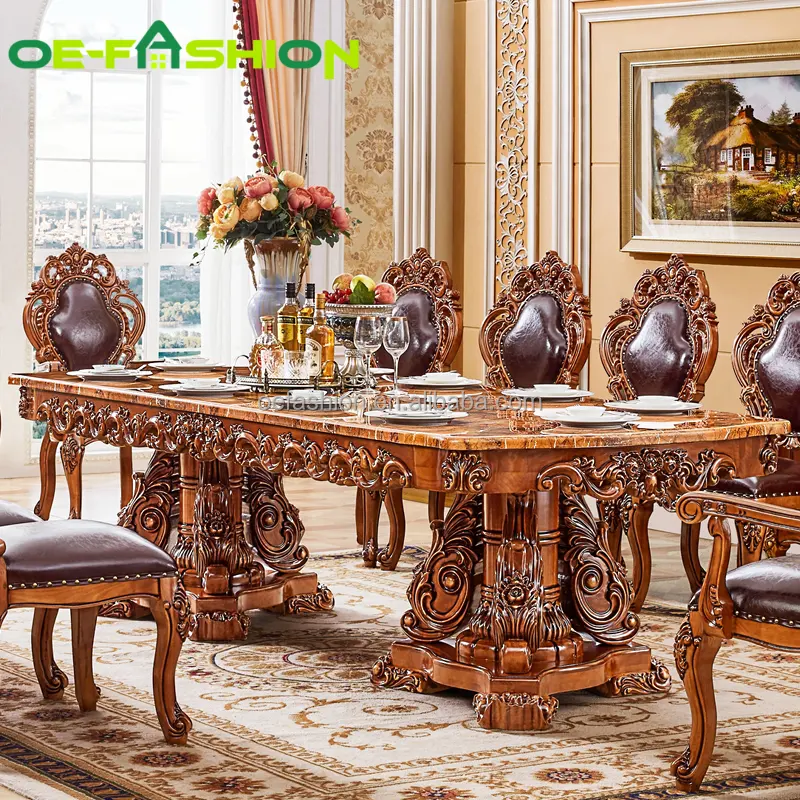 OE-FASHION Super grande tavolo di estensione in legno di gomma solida con 12 sedie in legno di gomma solida