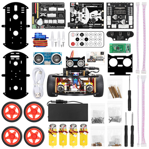 Tscinbuny 4WD Red Wheel Robot <strong>Car</strong> Kit Graphic Programming APP IR <strong>Remote</strong> <strong>Control</strong> Kit for <strong>Arduino</strong>