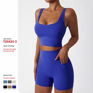 Ropa Deportiva dikişsiz Yoga seti Gym Fitness seti bir omuz spor sutyeni ezme popo tayt kısa kollu üst kadın egzersiz seti - Product Image 5