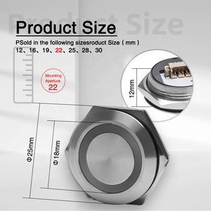 Indicatore luminoso antivandalo da 22mm impermeabile IP67 led in metallo 6V 12V 24V 110V 220V pulsante interruttore spst momentaneo illuminato - Product Image 2