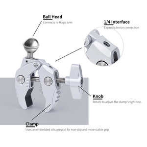 Multi Function Super Crab Shape Monitor Mount <strong>Camera</strong> Clamp with Dual Ball Head Magic Arm, 3/8&quot; <strong>ARRI</strong> Locating Holes 1/4&quot; Screw - Product Image 4