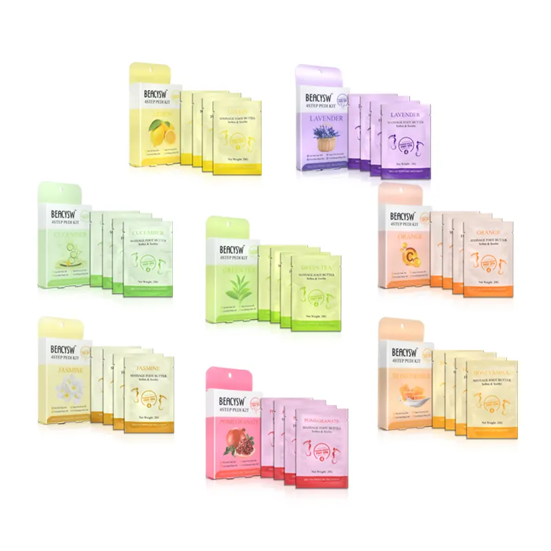 Set pedikur Spa kaki rumah Eksfoliasi 4 In 1, rendam kaki, Scrub gula, masker lumpur kaki, Losion kaki, dibungkus terpisah