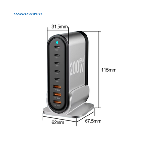 200W 5 USB C <strong>3</strong> USB a Desktop Charging Station WIth LED Light AU UK EU US Power Cord 8 Ports GaN PD Charger - Product Image 2