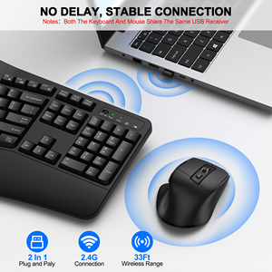 Wave Keys 2.4G Wireless <strong>Keyboard</strong> <strong>Mouse</strong> Combo 104 Keys Comfortable Natural Typing Ergonomics PC <strong>Computer</strong> Office <strong>Keyboard</strong> <strong>Mouse</strong>