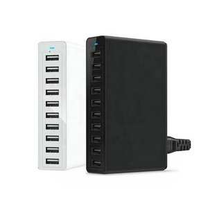 热卖5V 12A多端口USB充电器开关按钮控制10 USB 60w集线器充电器站，带智能手机发光二极管灯